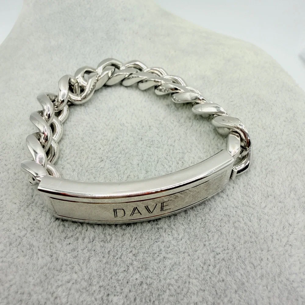 Speidel ID Bracelet Mens 8in Silver Tone Stainless Curb Link Vintage Dave Good